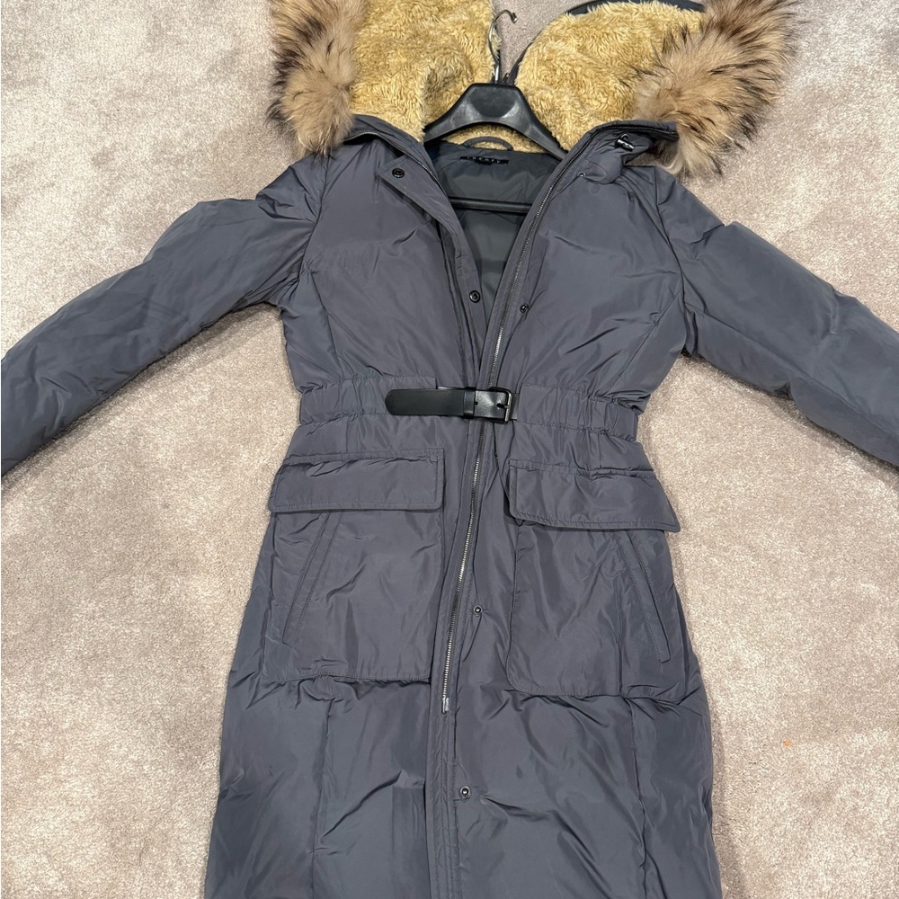Theory Gray and Brown Puffer Jacket
